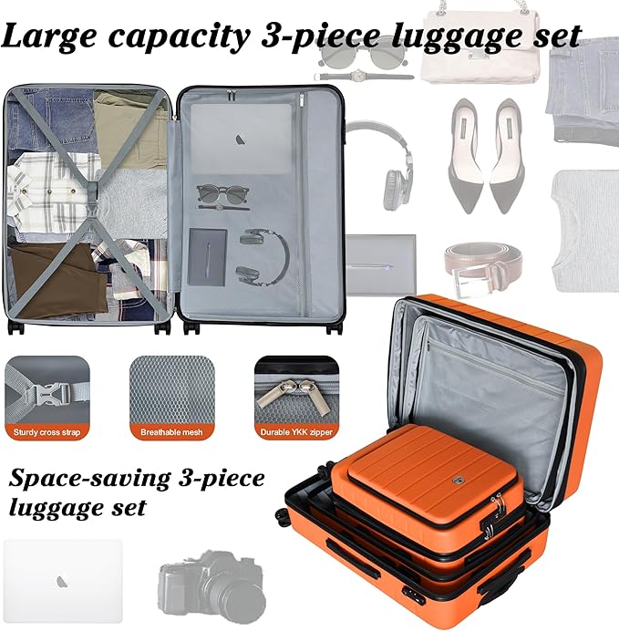 Classic Light Weight Hardside Expandable Spinner Wheels Luggage Suitcase W/TSA Lock,5 Piece Set,Orange