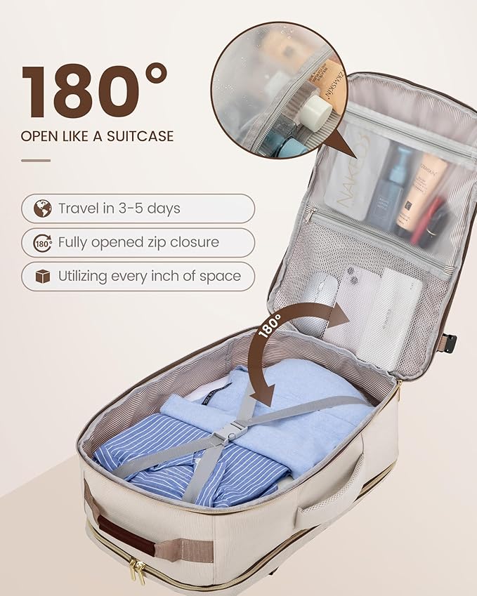 LOVEVOOK Travel Backpack for Women & Men 40L,Airline Approved Carry On Backpack Travel Essentials,TSA Carry on Luggage,Waterproof Personal Item Travel Bag,Suitcase with 3 Packing Cubes,Primary-Coffee