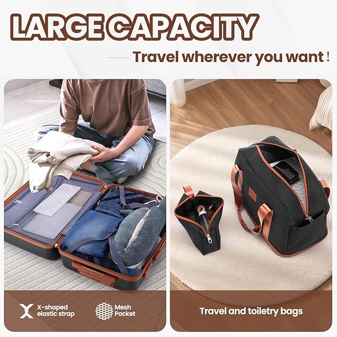 Hoteel Luggage Sets 3 Piece, 4-Year Warranty, Carry-On Luggage with Dual-Spinner Wheels, ABS Hard Shell Suitcase with TSA Locks, 20 Inch Lightweight Luggages for Travel, Black(20IN/DB/TB)