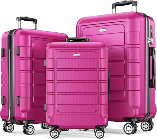 SHOWKOO Full PC Hardshell Luggage Sets, 20/24/28 In Suitcase with TSA Lock & Spinner Wheels, Lightweight Durable Travel Luggage Megenta