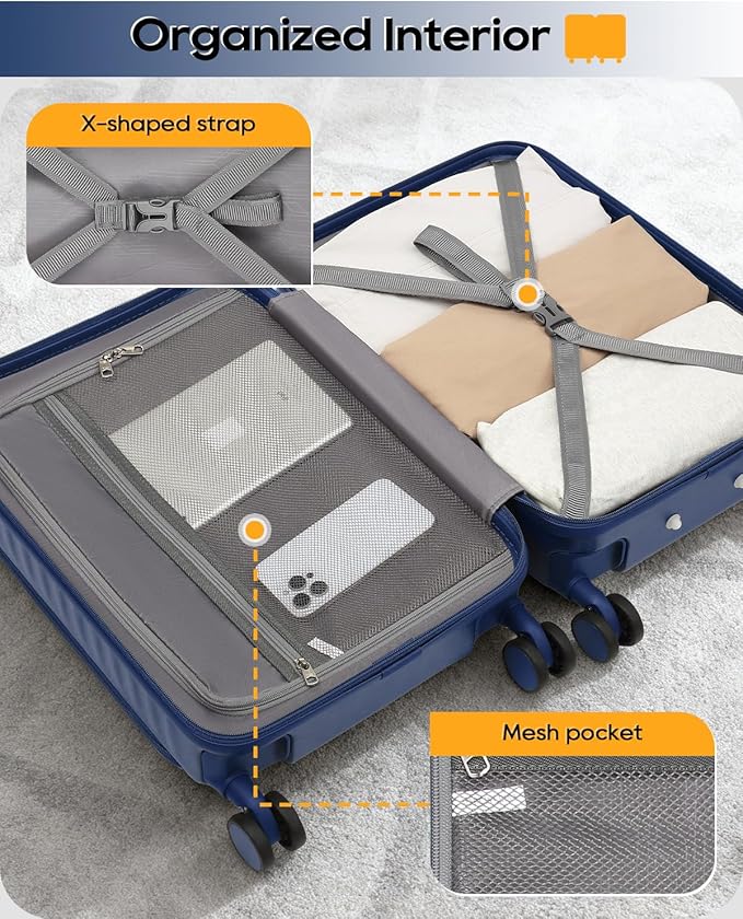 Joyway Carry on Luggage Airline Approved with Front Compartment and Cup Holder, 20 Inch Hard Shell Carry-on Suitcase with Spinner Wheels and TSA Lock for Women Men
