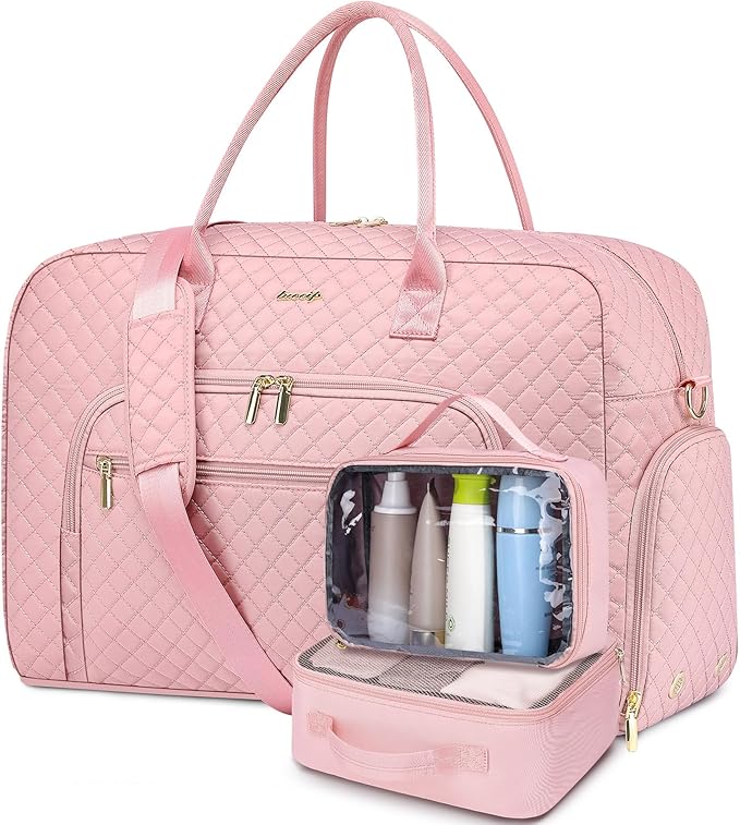 Travel Duffle Weekender Bags for Women - Weekend Bag Womens with Shoe Compartment Carry On Overnight Bag with Toiletry Bag Duffel Bags Wet Pocket Gym Hospital for Labor and Delivery Pink 3 Pcs Set