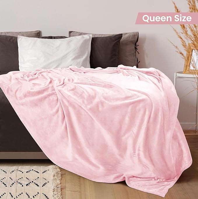Utopia Bedding Fleece Blanket Queen Size Pink 300GSM Luxury Fuzzy Soft Anti-Static Microfiber Bed Blanket (90x90 Inch)