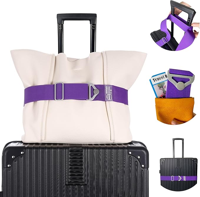 SOWPOPY Travel Belt for Luggage, Add a Bag Luggage Straps Suitcase Travel Belt Over Handle for Carry On Bag, Adjustable 2-in-1 Elastic Luggage Belt Bag Bungee Travel Essential Accessories
