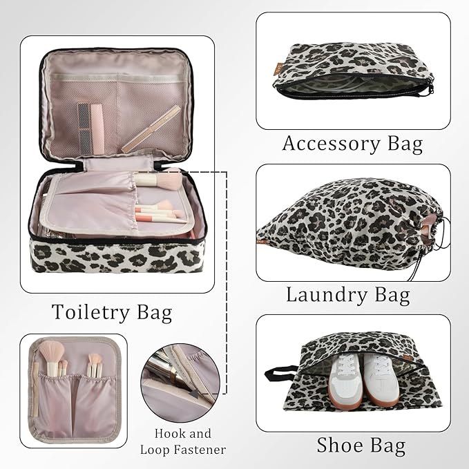 U+U 10 Set Compression Packing Cubes - Ultralight Leopard Travel Organizers with Laundry Bag, Space-Saving Suitcase Organizer, Expandable Packing Cubes for Travel and Family Vacation (Leopard)