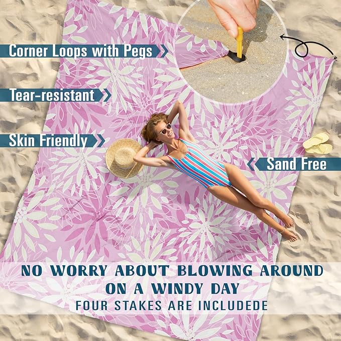 Famstar Beach Blanket Sandproof Waterproof 78''×81''1-5 Adults Oversized,Compact Lightweight Durable Beach Mat for Travel Camping Hiking Picnic Blanket