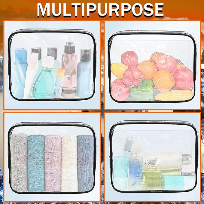 12 Pieces Clear Makeup Bags, TSA Approved Toiletry Bag for Travel, PVC Transparent Cosmetic Pouch with Zipper, Waterproof Vinyl Plastic Organizer Case for Vacation Bathroom (Medium)