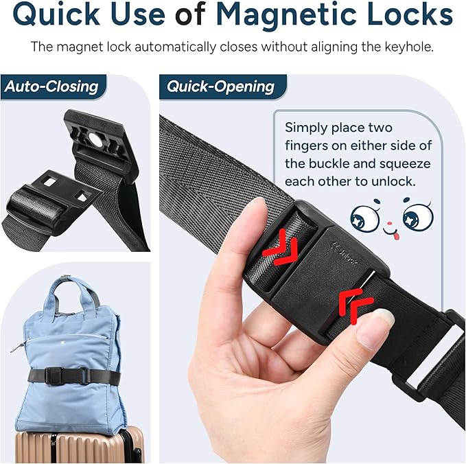 Travel Inspira Magnetic Quick-Release Travel Belt for Luggage Strap - Hands-Free, Lightens Load, Secures Multiple Bags, Adjustable & Lightweight for Effortless Travel