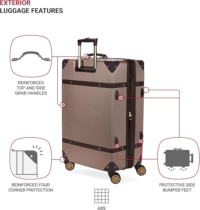 SwissGear 7739 Hardside Luggage Trunk with Spinner Wheels, Blush, Checked-Large 26-Inch