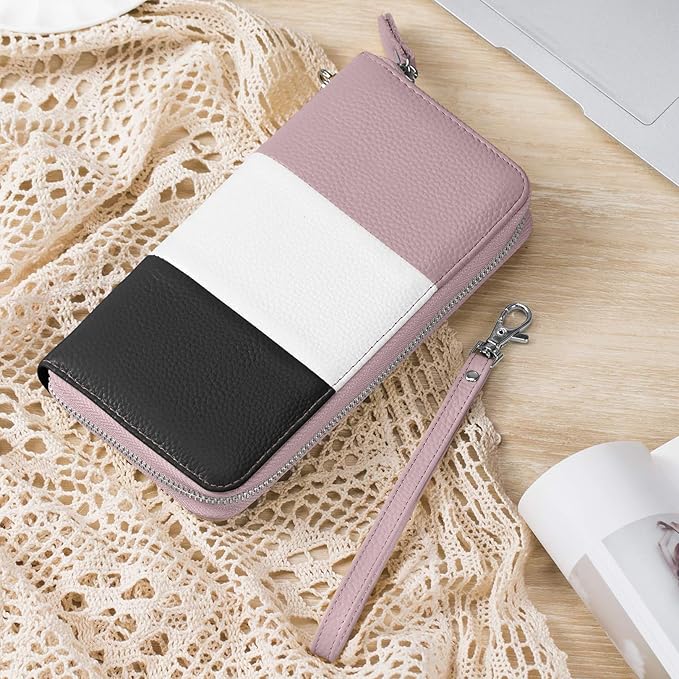 Moflycom Womens Wallet RFID Blocking Genuine Leather Multi Credit Card Large Capacity Zip Around Clutch Travel Purse Wristlet