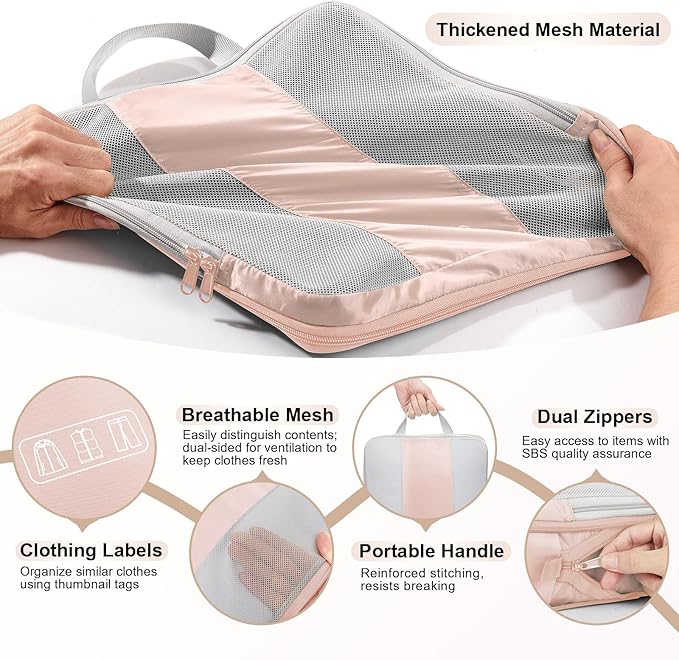 OlarHike 10 Set Compression Packing Cubes for Travel Gifts Women Mom,Luggage Clothes Organizer for Travelers,Airplane/Cruise/Car/Train Travel Essentials,Compressible Expandable Saver Space Bags(Beige)