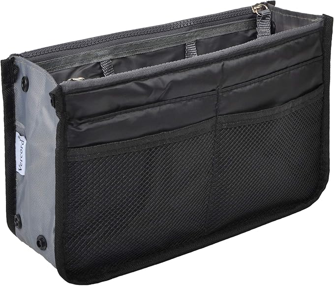 Vercord Purse Organizer Insert for Handbags Bag Organizers Inside Tote Pocketbook Women Nurse Nylon 13 Pockets Black Medium