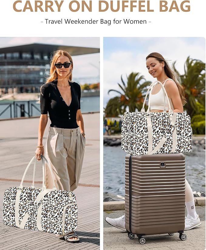 Women Weekender Travel Duffle Bag: Travel Duffel Overnight Bags with Shoe Compartment Large Carry on Tote with Toiletry Bag Weekend Traveling Yoga Gym Hospital Bag for Women with Wet Pocket Leopard