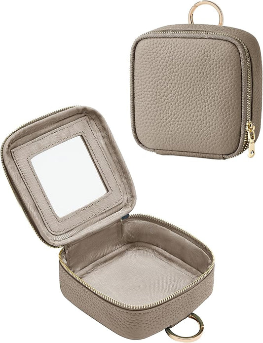 Clear Cosmetic Bag Double Layer Travel Toiletry Bag Clear Makeup Bag Case with 4 Compartments, Transparent Travel Bag for Toiletries, Large Toiletry Bag for Women Cosmetic Case (Taupe, Mini)