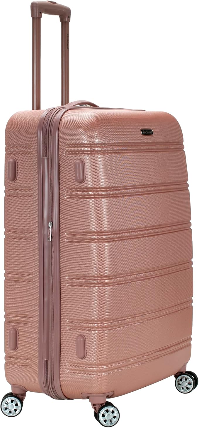 Rockland Melbourne Hardside Expandable Spinner Wheel Luggage, Rose Gold, Checked-Large 28-Inch
