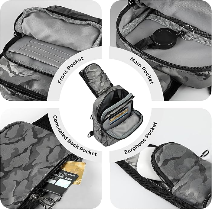 VADOO Sling Bag, Crossbody Bag with Zipper Lock, RFID Blocking & Water Resistant for Men and Women