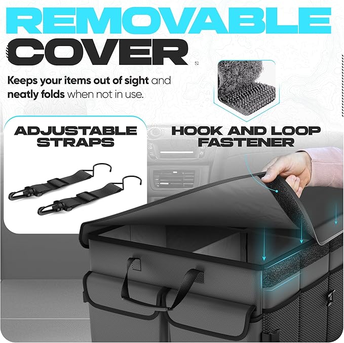 FORTEM Trunk Organizer with Cooler For SUV Car Trunk, Foldable Storage, Car Accessories for Women Men, Collapsible Bag, Perfect Christmas Gifts, 600D Oxford, Non Slip Bottom, Straps, Soft Cover (105L)