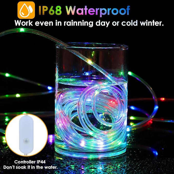Nazuwke 200Ft Rope Lights Outdoor, 18 Colors Changing 610 LED String Lights | Twinkle Fairy Light Plug in with Remote, IP68 Waterproof Rope Lighting Indoor for Bedroom Patio Christmas Halloween Decor