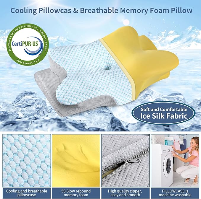 Cervical Neck Pillow - Ergonomic Side Sleeper Pillow for Pain Relief, Cooling Cervical Pillow for Sleeping, Contour Orthopedic Memory Foam Pillows for Back Stomach Sleepers