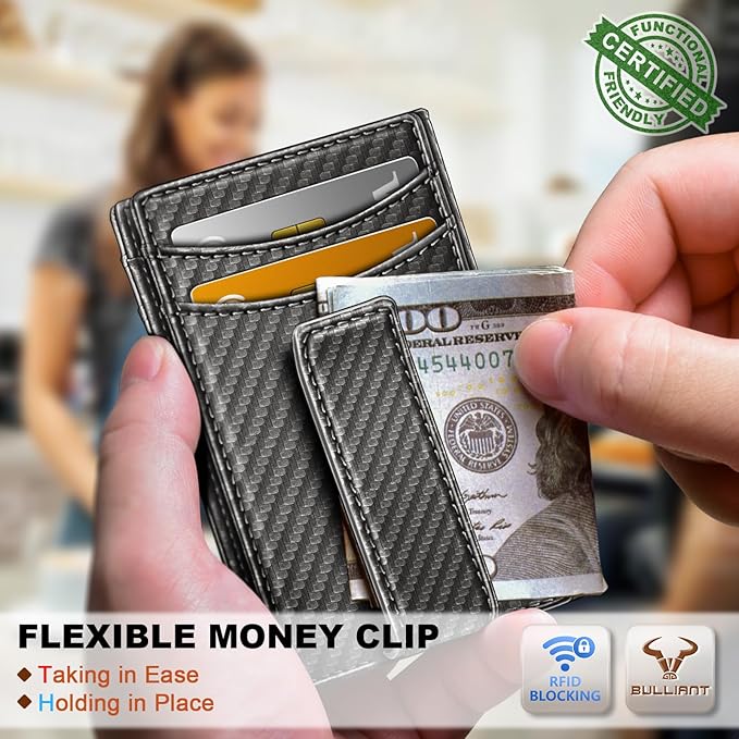 BULLIANT Magnetic Closure Slim Wallet-Genuine Leather Front Pocket Wallet for Men,RFID Blocking,Holds 12 Cards and Money Clip
