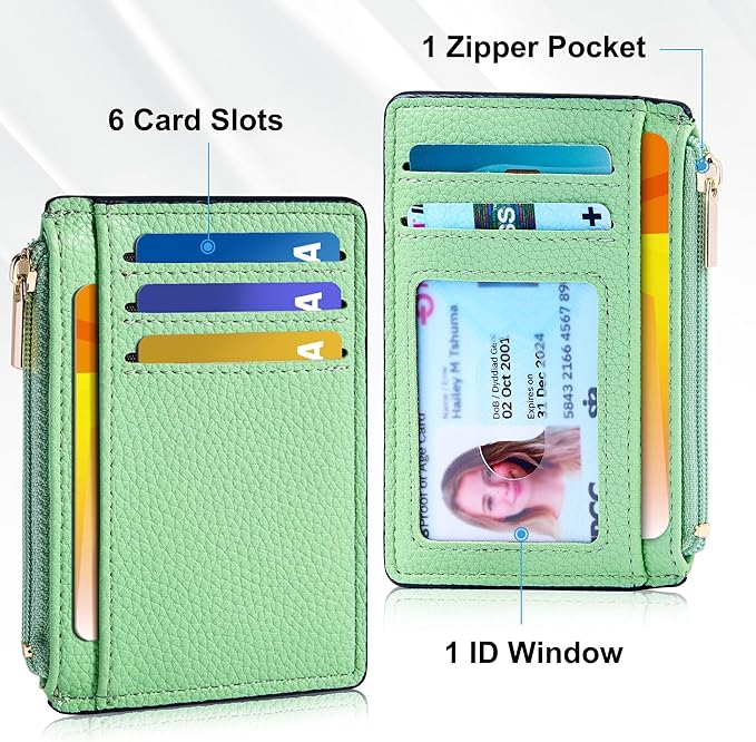 Tipmile Credit Card Holder for Women Slim Minimalist Front Pocket RFID Blocking Wallet Small Compact Card Case with ID Window, Grass Green