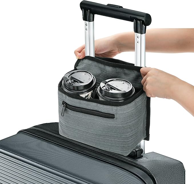 WRINGKIT 2 Pack Luggage Cup Holder for Suitcases, Free Hand Travel Cup Holder, Portable Drink Carrier Caddy, Suitcase Drinks Beverage Holder, Travel Carry-On Accessories Gifts for Flight Travelers