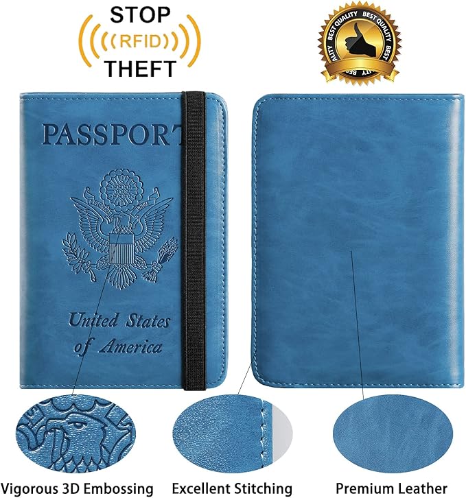 Passport Holder Cover Wallet Travel Essentials RFID Blocking Leather Card Case International Must Haves Travel Accessories for Women Men(101#Blue)