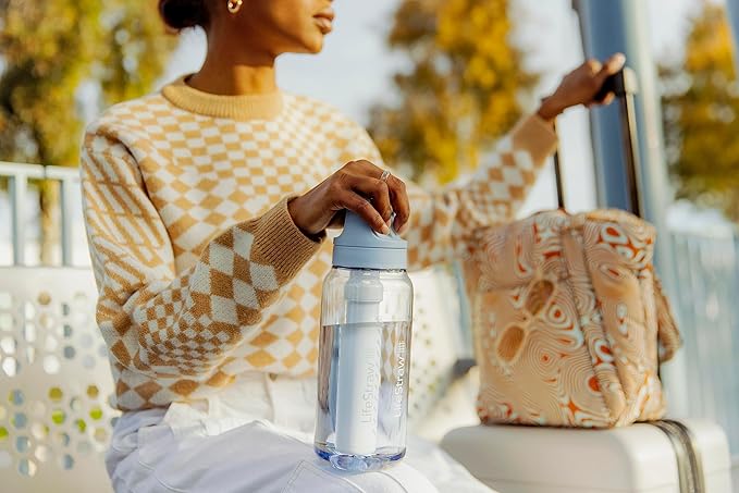LifeStraw Go Series – BPA-Free Water Filter Bottle for Travel and Everyday use removes Bacteria, parasites and microplastics, Improves Taste, 1L 2-Pack; Icelandic Blue and Aegean Sea
