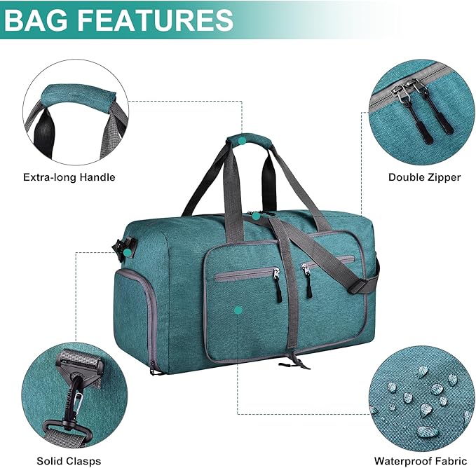 Dimayar 85L Travel Duffle Bag for Men Women - Foldable Duffel Bag with Shoes Compartment - Overnight Bags Waterproof & Tear Resistant(Green)