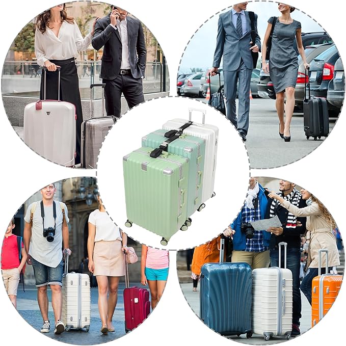 Luggage Straps, Stretchable Luggage Connector Straps for Suitcases, Metal Buckle Add A Bag Adjustable Attachment Accessories Belts (Black-Metal Buckle, 1.5" W)