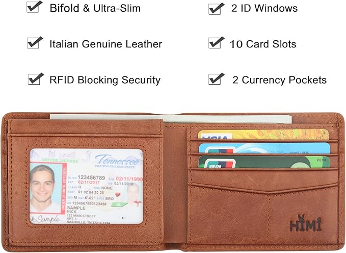 Wallet for Men-Genuine Leather RFID Blocking Bifold Stylish Wallet With 2 ID Window