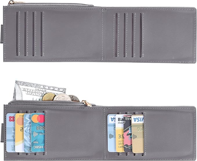 Chelmon Womens Wallet Slim RFID Blocking Bifold Multi Card Case Wallet with Zipper Pocket (Light Grey Smooth)
