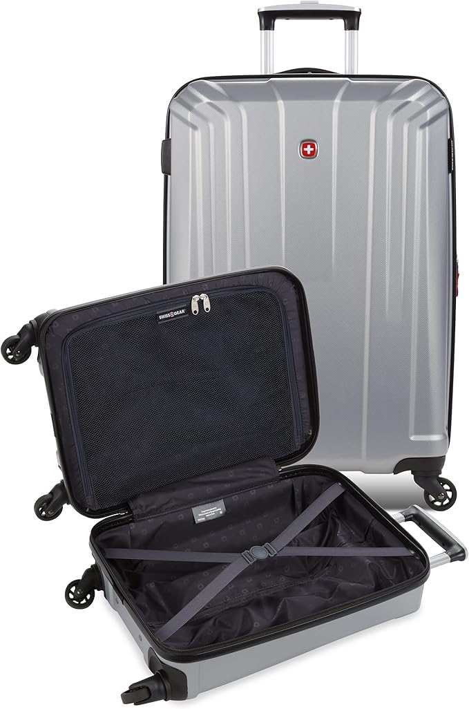 SwissGear 3750 Hardside Luggage with Spinner Wheels, Silver, 2-Piece Set (18.5/23)