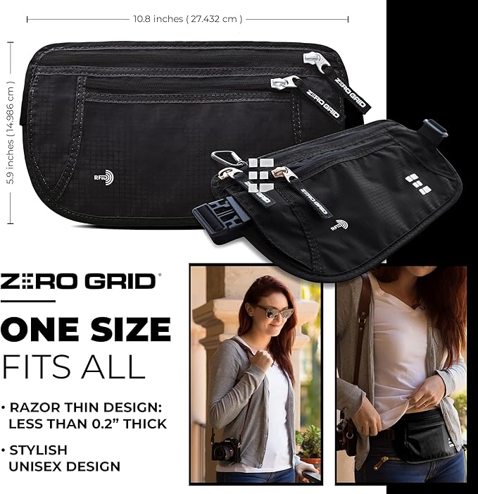 Money Belt for Secure Travel - RFID Blocking Slim Passport Holder - Hidden Waist Pouch for Cash, Credit Cards, Documents - Concealable Under Clothes, Water-Resistant Slim Fanny Pack for Men and Women