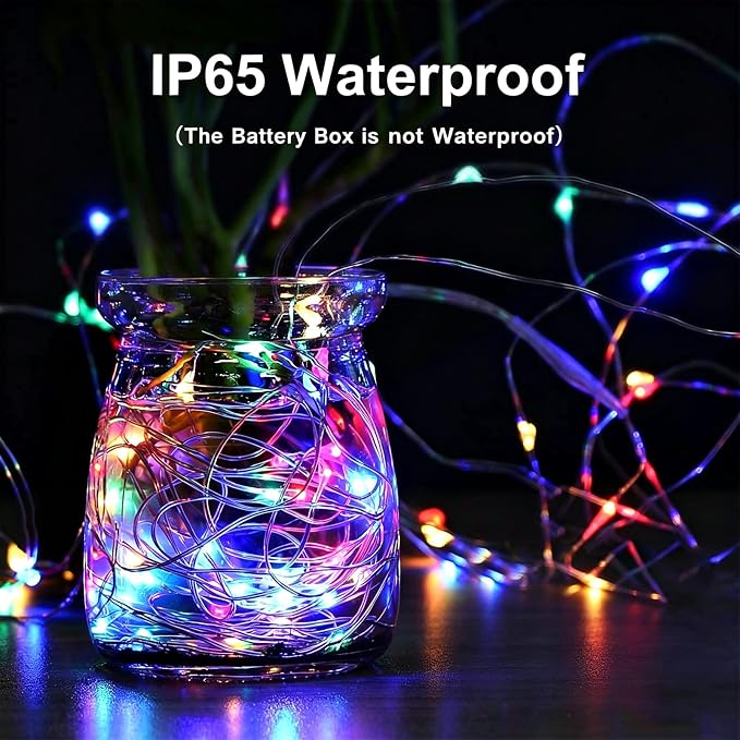 2 Pack LED Fairy Lights Battery Operated 20FT 60 LEDs Silver Wire String Lights Twinkle Lights Starry Fairy Lights for Bedroom Christmas Wedding Party Indoor Outdoor Decorations, Multicolor