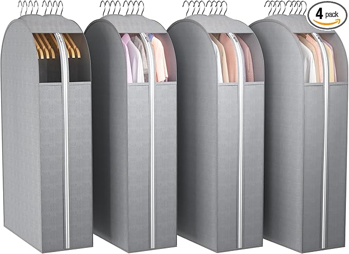 Liuoud 10" Gusseted Garment Bags for Hanging Clothes with Clear Window, 40" Suit Bags for Open Closet Storage, Clothing Cover for Coat, Dress, Jacket, Shirt, Fur Wardrobe Protector, 4 Packs