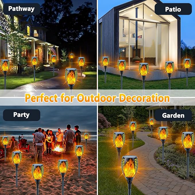 Solar Torch Lights with Flickering Flame Larger Size Solar Flame Lights | 6 Pack Upgraded Solar Lights Outdoor for Halloween Decor, Waterproof Solar Tiki Torches Outdoor for Garden Yard Pathway Patio