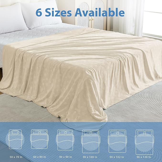 OIGAE Cooling Blanket for Hot Sleepers - Soft & Lightweight Summer Cold Blanket for Night Sweats | Perfect for Bed, Couch, Sofa (Beige, Twin 60'' x 80'')