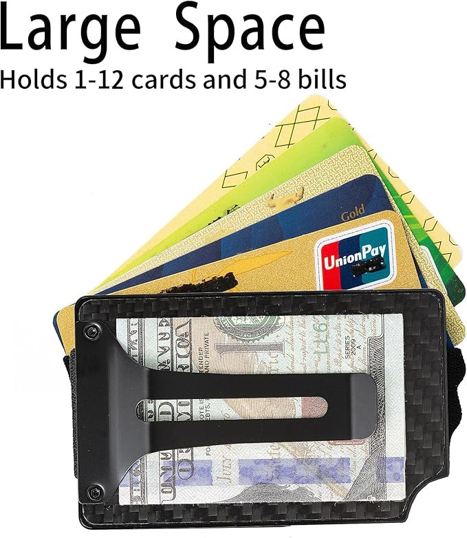 Carbon Fiber Minimalist Wallet for Men Credit Card Holder Money Clip & Cash Strap Slim RFID Mens Wallets-Carbon Fiber