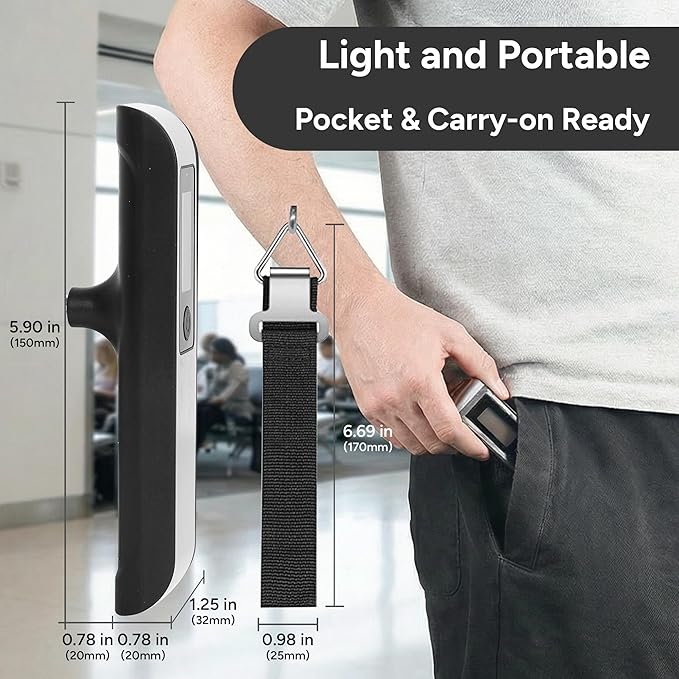 travel inspira Luggage Scale, Portable Digital Hanging Baggage Scale for Travel, Suitcase Weight Scale with Rubber Paint, 110 Pounds, Battery Included