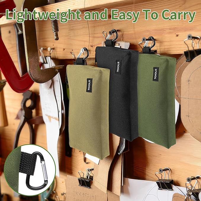 3 Pack Premium Tool Pouches Zipper Bag, Small Tools Bags with Carabiner, Heavy Duty Flat Bottom Utility Multipurpose Storage Organizer Bag for Tool, Stationary, Pencil