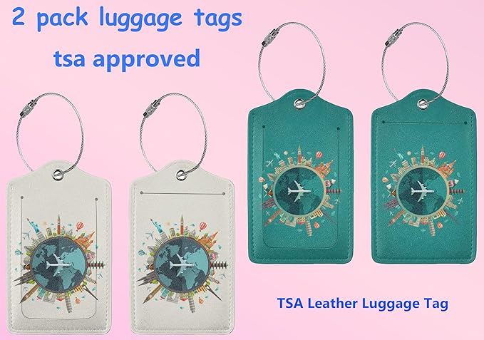2P Go Travel Flight Views Luggage Tags Privacy Cover ID Label with Stainless Steel Loop and Address Card for Travel Bag Suitcase Funny Cute Man Women Kids