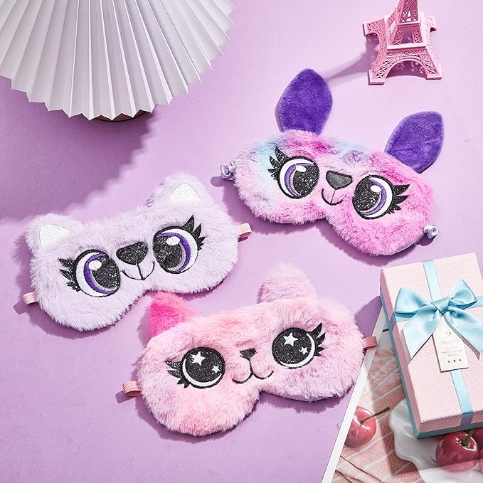 Geyoga Sleep Mask for Kids, Girls Plush Sleeping Eye Cover Soft Eye Blindfold Cover Animal Shade for Kids(Various Color)