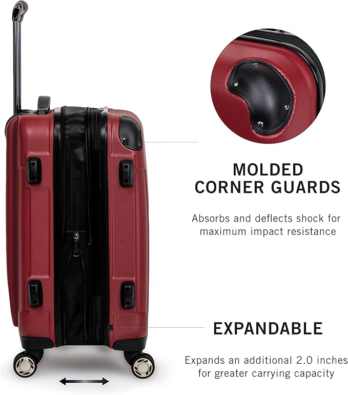 Kenneth Cole REACTION Renegade Luggage Expandable 8-Wheel Spinner Lightweight Hardside Suitcase, Scarlet Red, 20-Inch Carry On