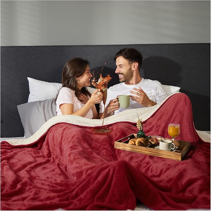 Sacred Weapon Waterproof Blanket for Bed – Dual Sherpa & Fleece Throw - Water Proof Blanket for Couch Absorbent Washable & Leak Proof – Soft & Premium Waterproof Comforter – Dark Red- 80'x50'