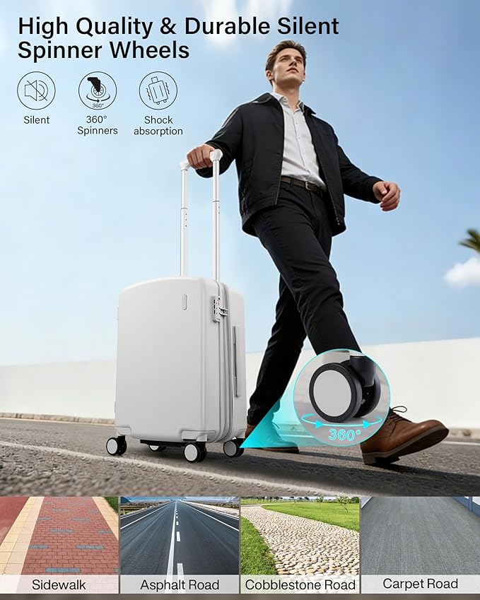Hanke Expandable Luggage Sets 2 Piece, 20 Inch and 28 Inch Luggage Sets with Spinner Wheels, Durable PC Hard Shell Rolling Suitcase with TSA Lock for Travel (20/28 Inch, Smoke White)