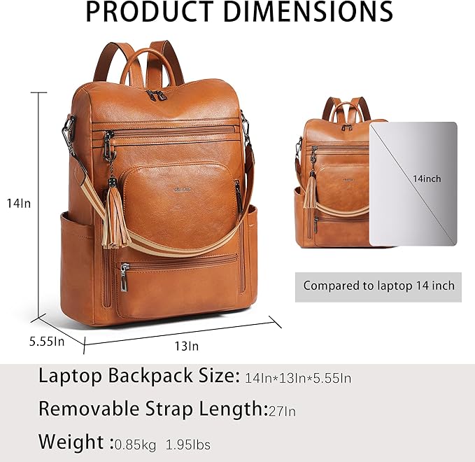 Shrrie Vegan Leather Laptop Backpack for Women 15.6 inch Work Backpack Fashion Travel Backpack Purse for Business College