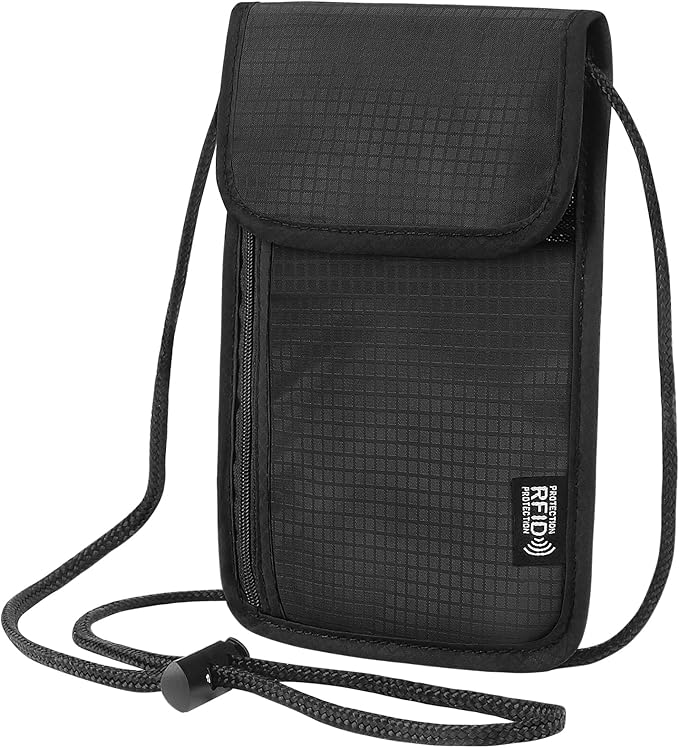 Likesing 5.5" L x 7.9" W Travel Neck Wallet, RFID Blocking Passport Holder, Security Lightweight Passport Travel Wallet, Neck Pouch Gifts for Women Men(Black)