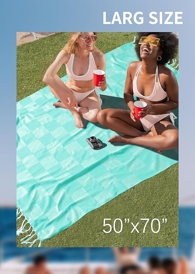 Antfuny Giant Beach Towel Blanket Autumn Outing Stuff for Women & Men Road Trip Camping Gear Ship Cruise Gear Must Haves Large L Aqua Plain Pattern Yard Mat Airplane Accessories Travel Gadgets