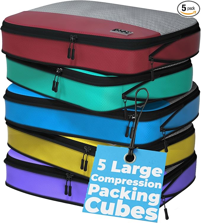 Large Packing Cubes for Travel - 5pc Packing Cubes for Suitcases - Lightweight Luggage Organizer Bags (Compression)